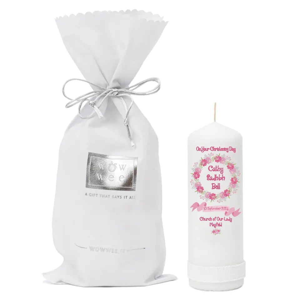 Personalised Christening Candle for Girls - Faith & Floral
