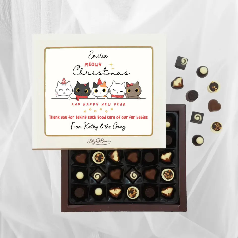 Personalised Box of Lily O'Brien's Chocolates for Christmas - Meowy Christmas