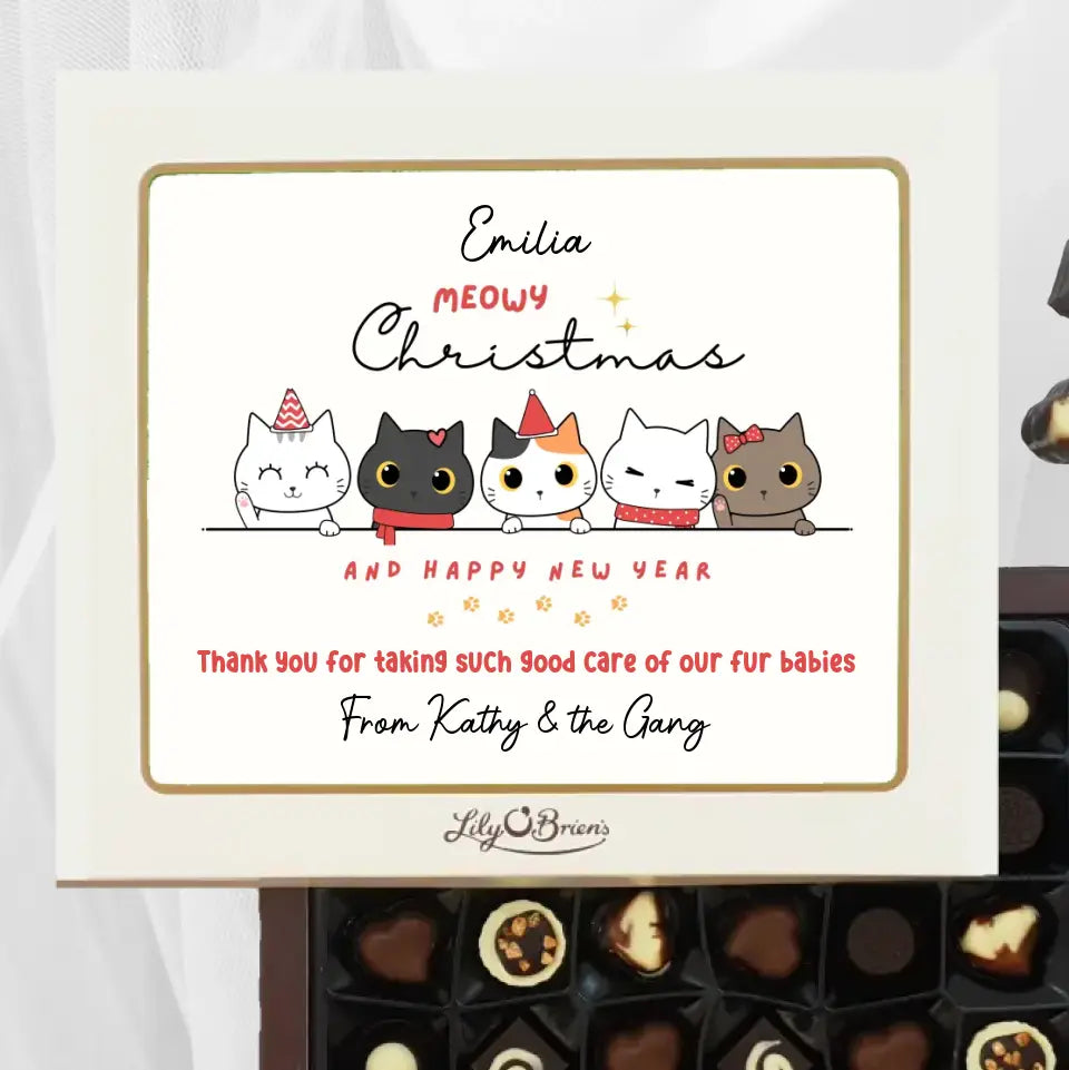 Personalised Box of Lily O'Brien's Chocolates for Christmas - Meowy Christmas