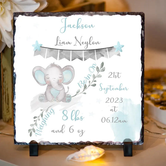 Personalised Slate for Baby Boy - Cute Elephant
