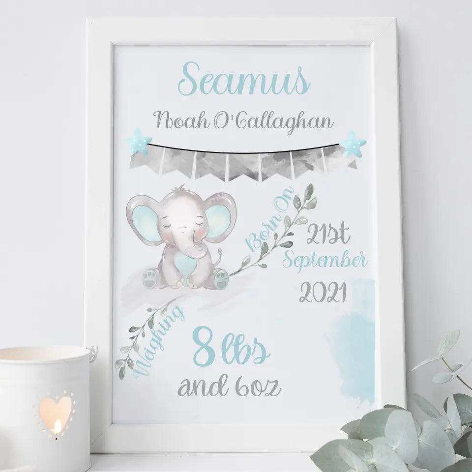 Personalised Baby Frame for Boys - Elephant