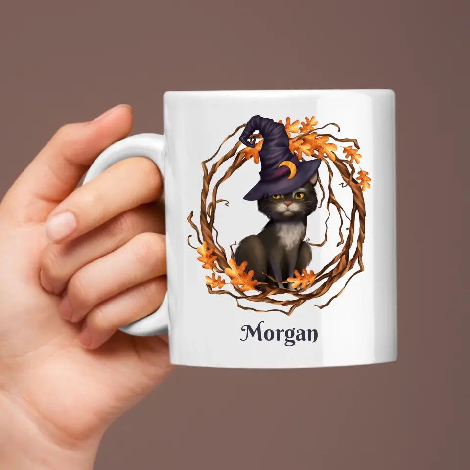 Personalised Halloween Mug with Cat