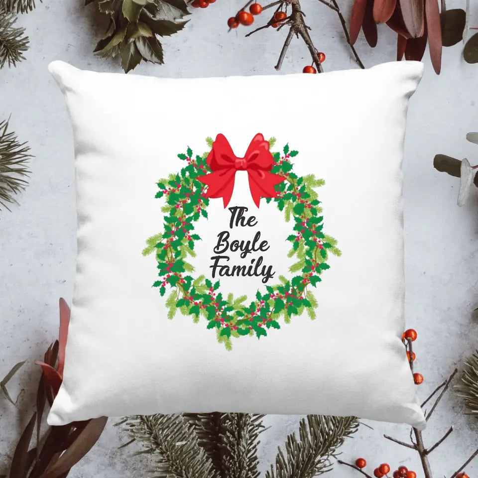 Personalised Christmas Cushion - Christmas Wreath