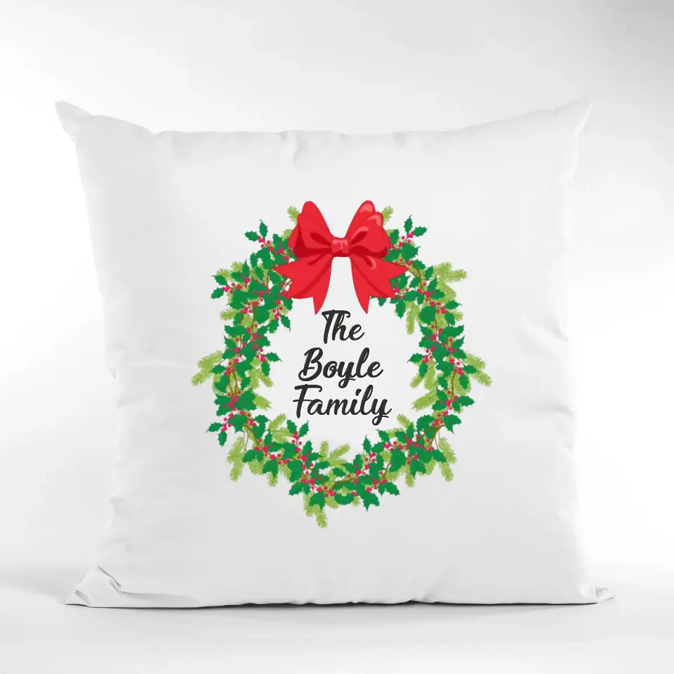 Personalised Christmas Cushion - Christmas Wreath