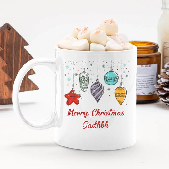Personalised Christmas Mug with Baubles