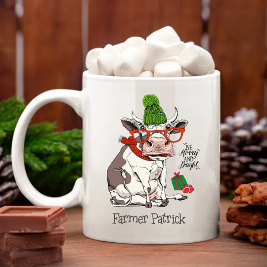 Personalised Christmas Mug with Festive Cow