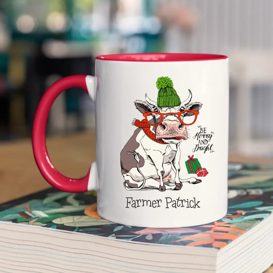 Personalised Christmas Mug with Festive Cow