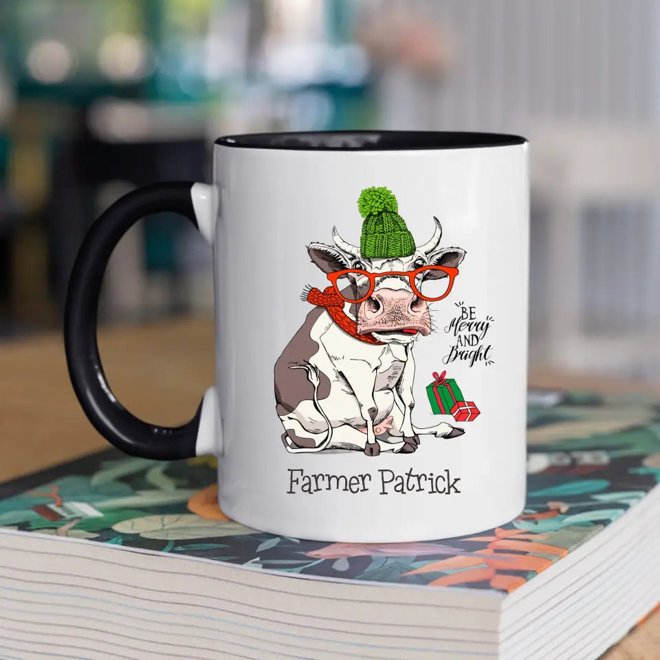 Personalised Christmas Mug with Festive Cow