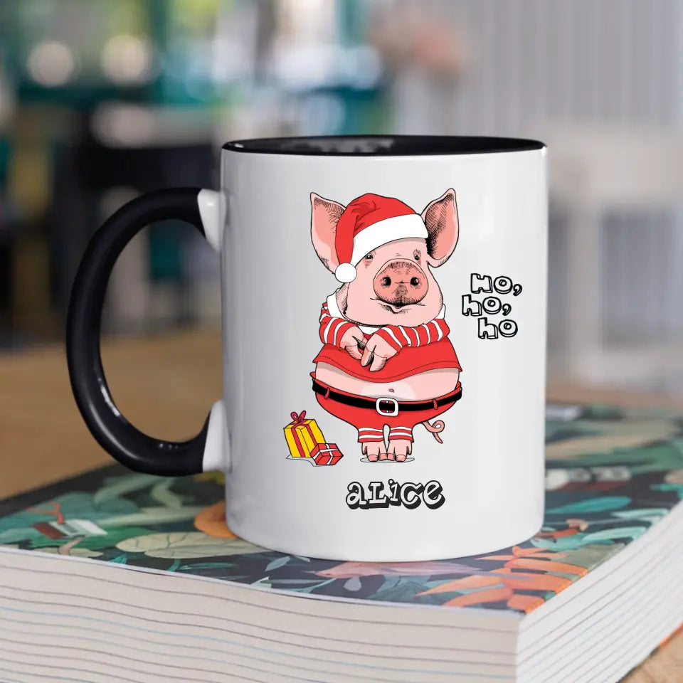 Personalised Christmas Mug with Festive Pig