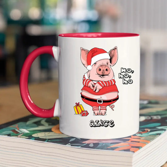 Personalised Christmas Mug with Festive Pig