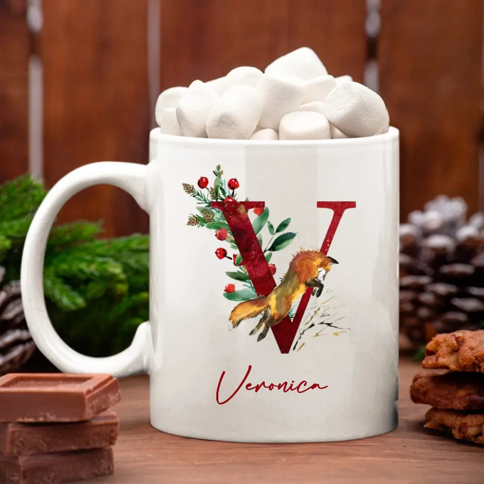 Personalised Christmas Mug with Initial & Name
