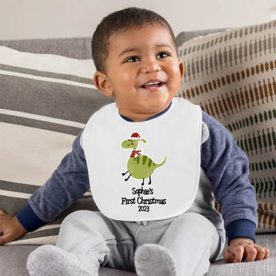Personalised Baby's First Christmas Bib with Animals