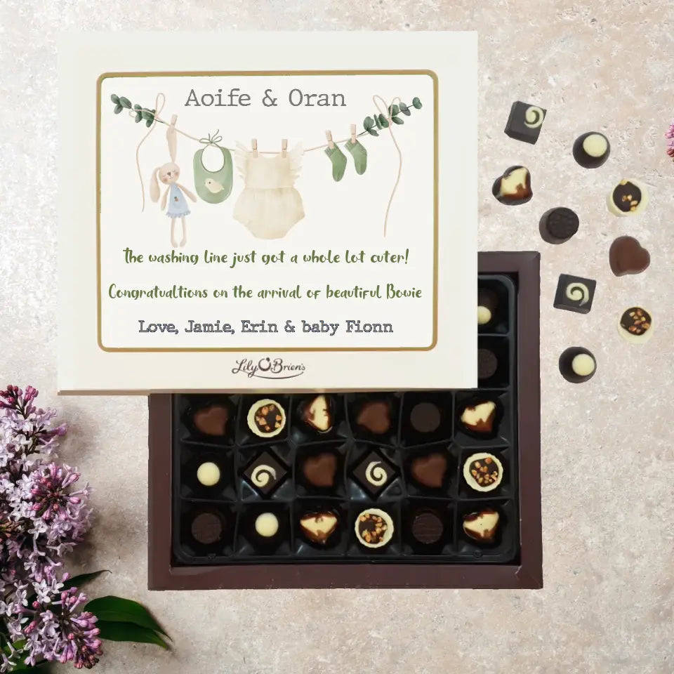 Personalised Box of Lily O'Brien's Chocolates for New Parents - Washing Line