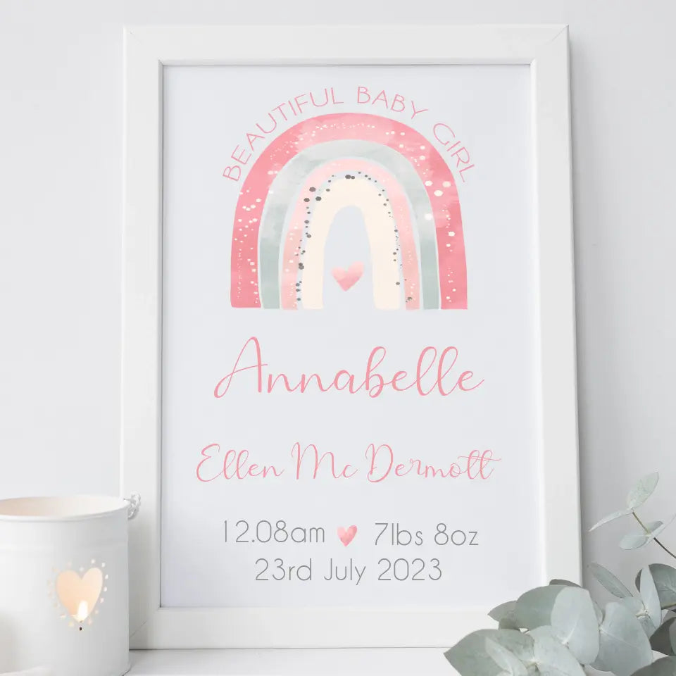 Personalised Baby Frame for Girls - Rainbow