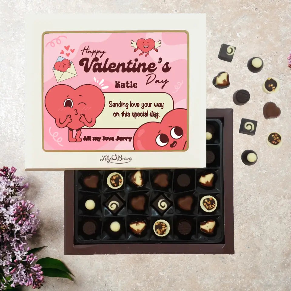 Personalised Box of Lily O'Brien's Chocolates for Valentine's Day - Retro Hearts