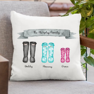 Personalised Family Cushion - Wellies