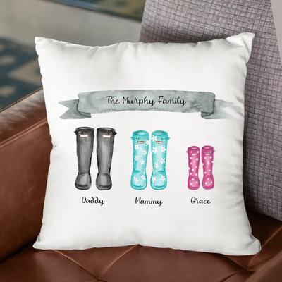 Personalised Family Cushion - Wellies