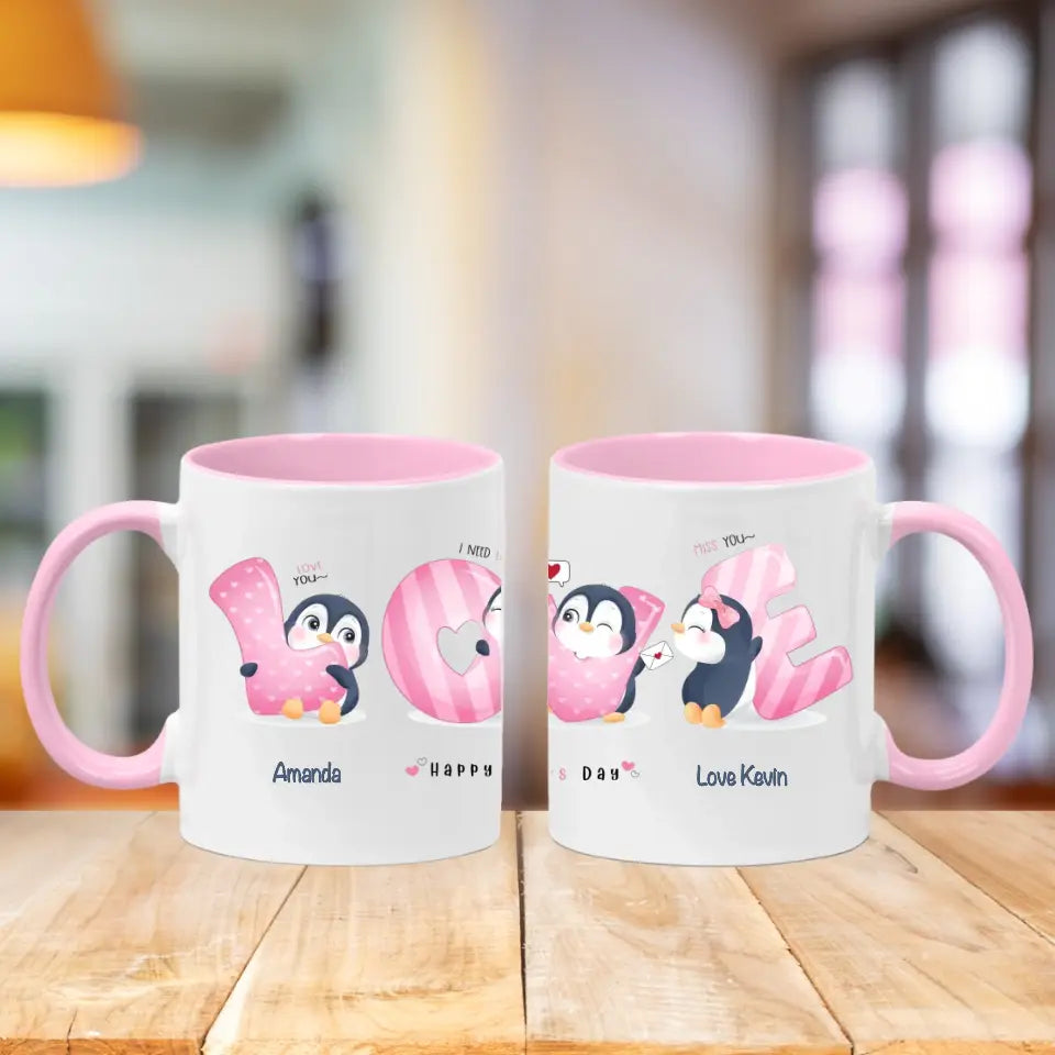 Personalised Valentine's Day Mug - Penguins