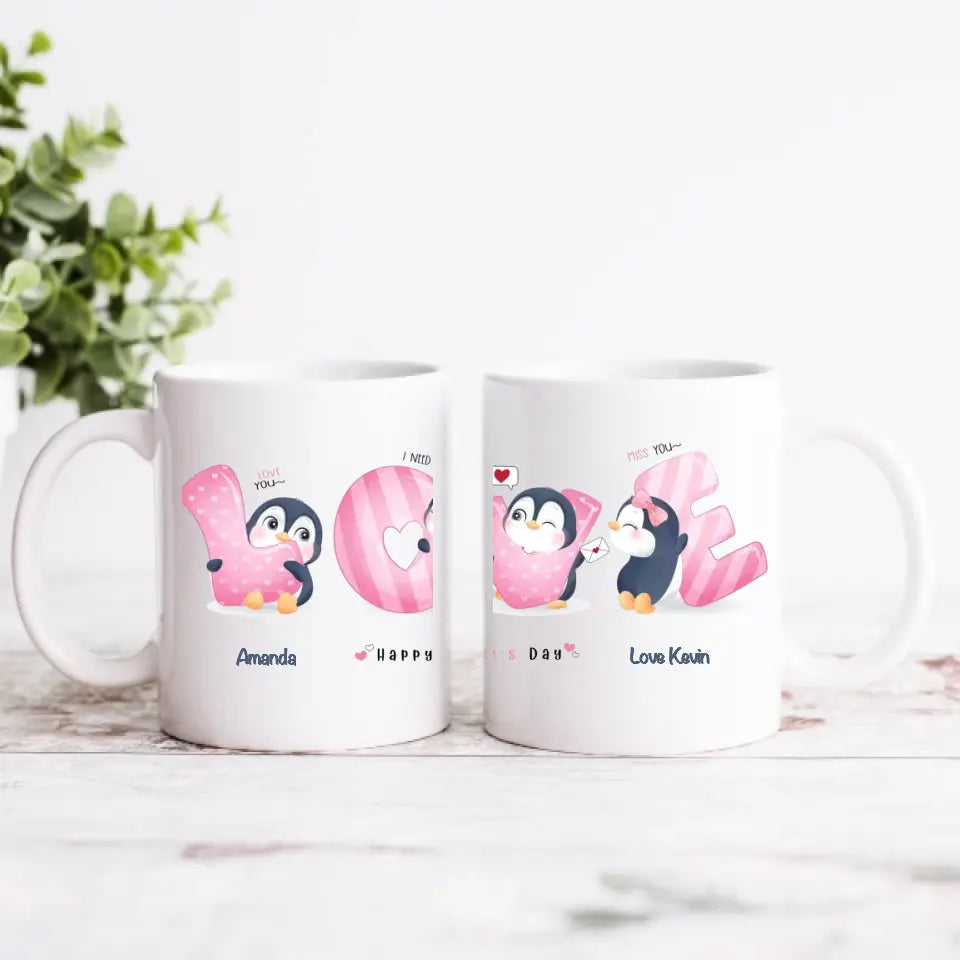 Personalised Valentine's Day Mug - Penguins
