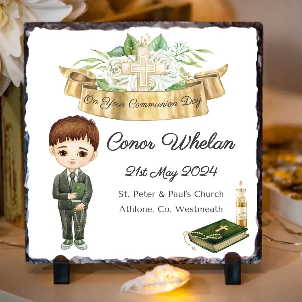 Personalised First Holy Communion Slate for Boys - Style 2