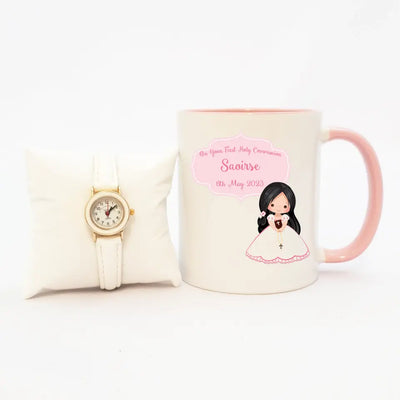 Personalised Communion Mug and Gold Communion Watch for Girls - Style 1