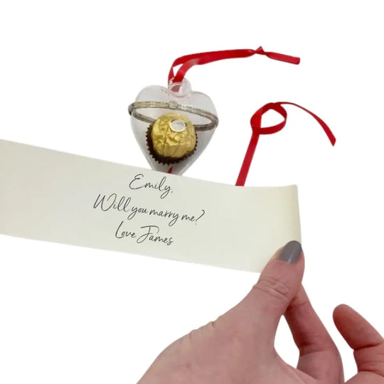 Glass Heart with Bow, Scroll & Chocolate - Write your heartfelt message