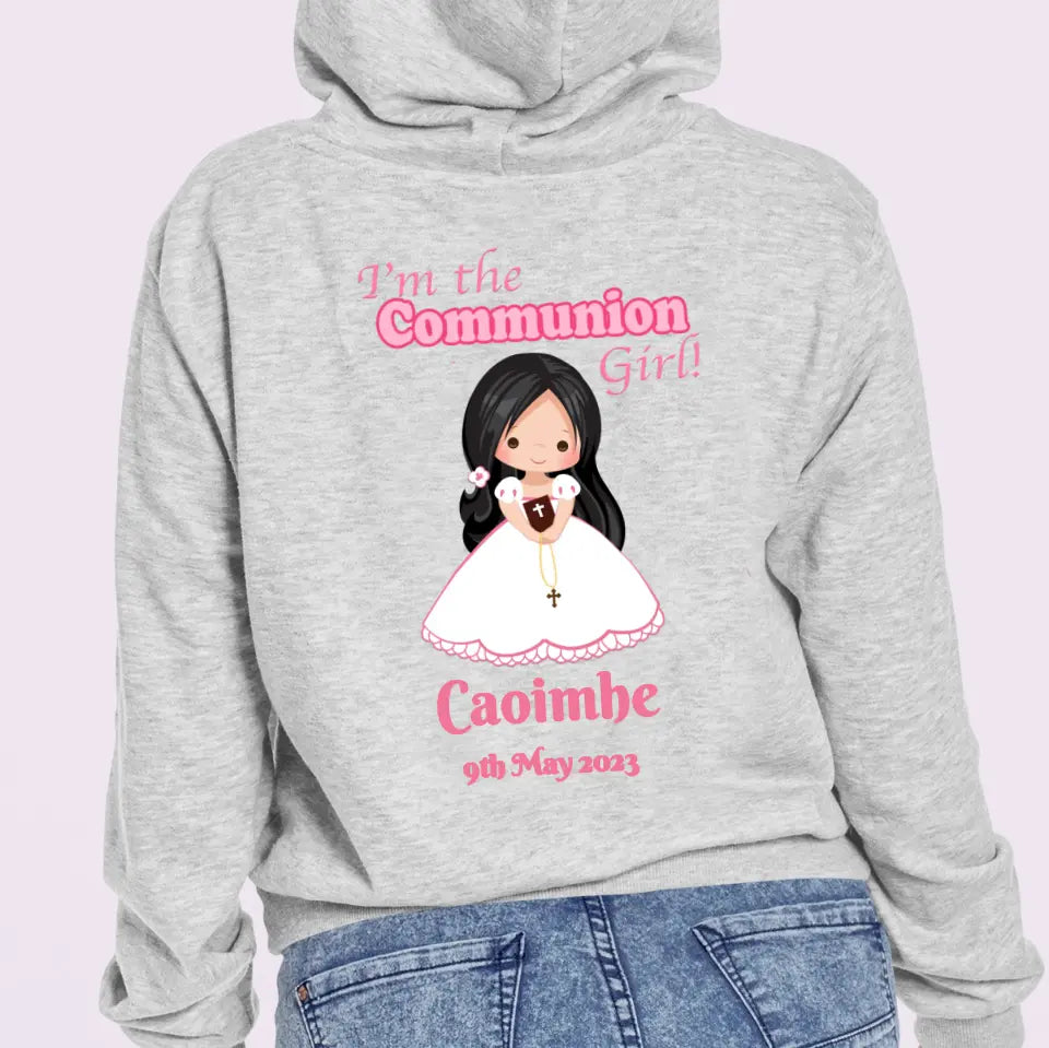 Personalised First Holy Communion Hoodie for Girls - Heather Grey - Full Zip
