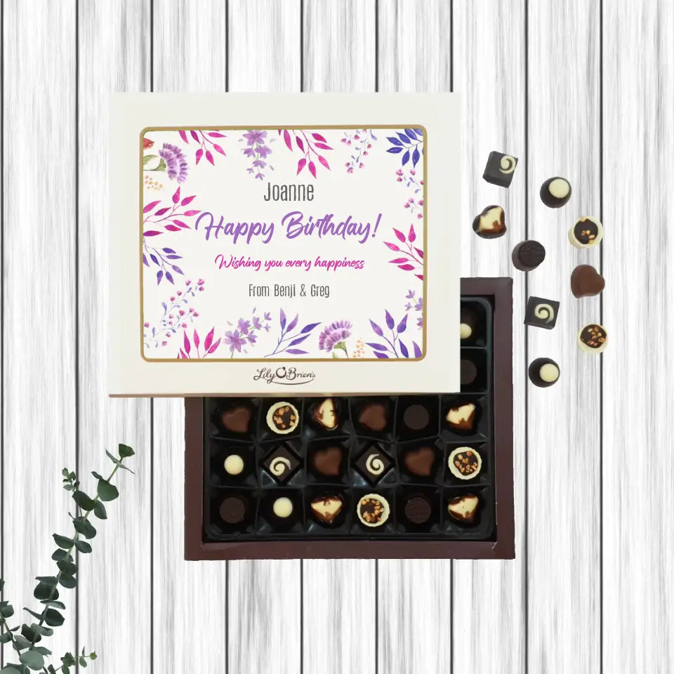 Personalised Box of Lily O'Brien's Chocolates - Happy Birthday Floral