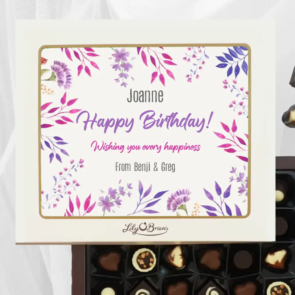Personalised Box of Lily O'Brien's Chocolates - Happy Birthday Floral