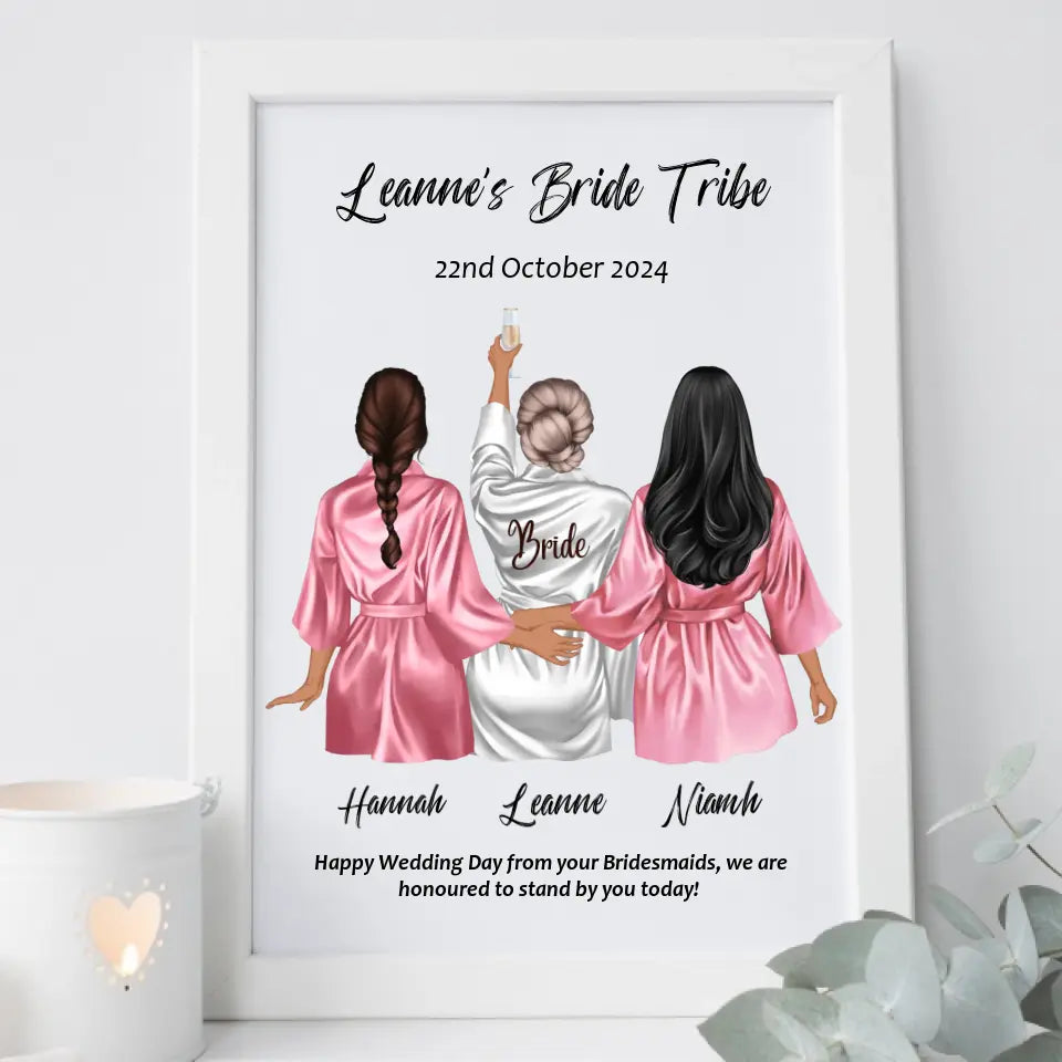 Personalised Framed Bridal Party Print - Up to 5 Bridesmaids