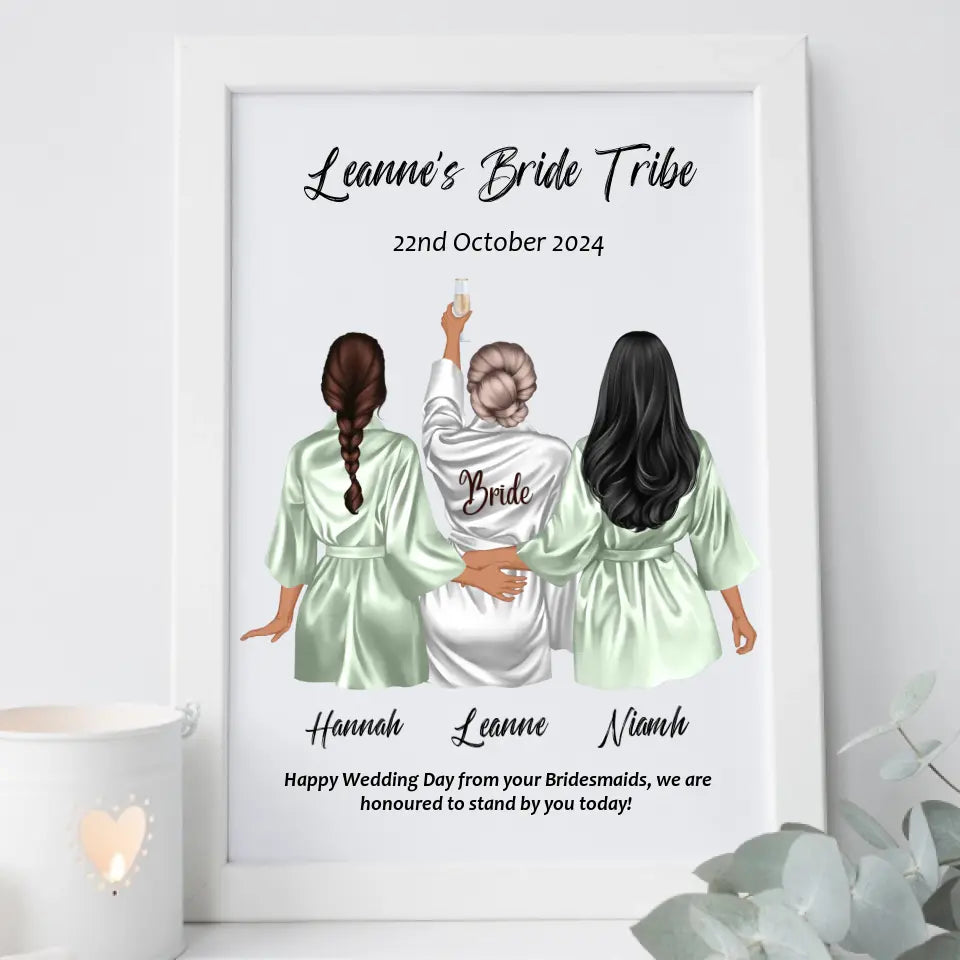 Personalised Framed Bridal Party Print - Sage Green Robes - Up to 5 Bridesmaids