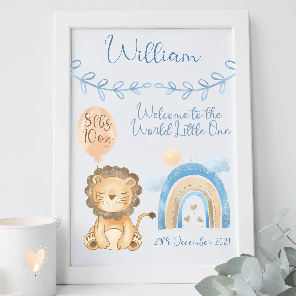 Personalised Frame for Baby Boy - Lion