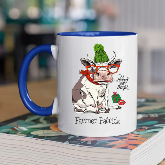 Personalised Christmas Mug with Festive Cow