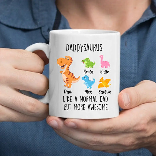 Personalised Mug for Dad or Grandad - Daddysaurus - Up to 6 Kids