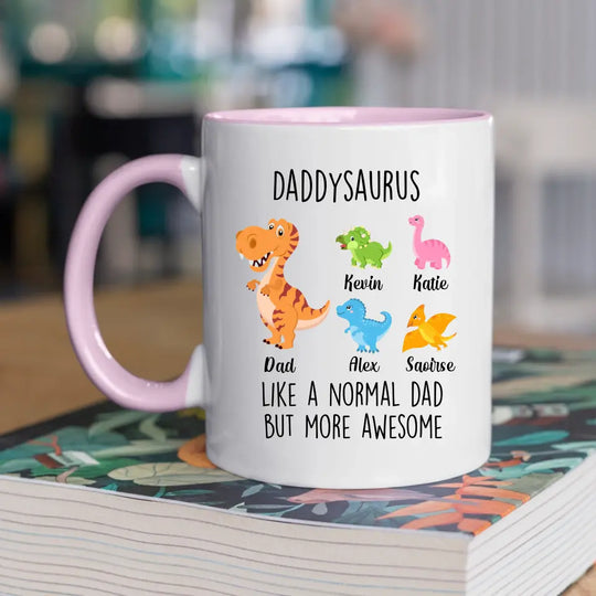 Personalised Father's Day Mug for Dad or Grandad - Daddysaurus - Up to 6 Kids