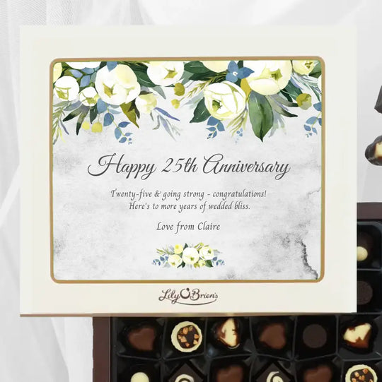 Personalised Box of Lily O'Brien's Chocolates for Wedding Anniversary - Yellow Flowers