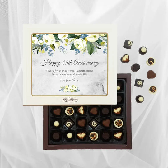 Personalised Box of Lily O'Brien's Chocolates for Wedding Anniversary - Yellow Flowers