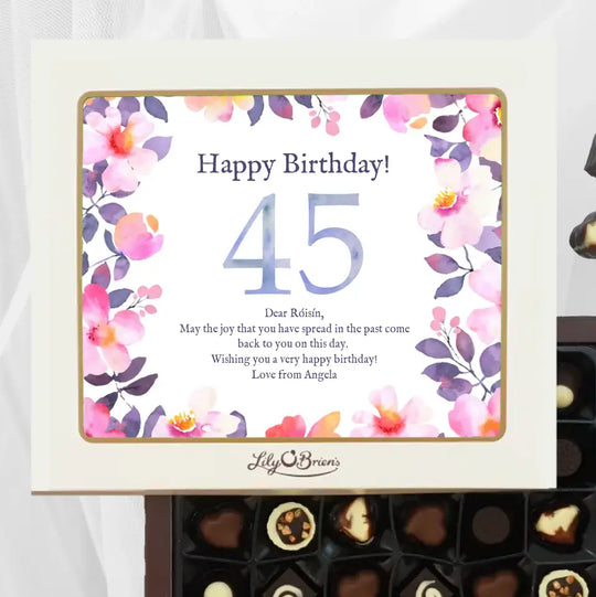 Personalised Box of Lily O'Brien's Chocolates for Birthdays - Watercolour Flowers