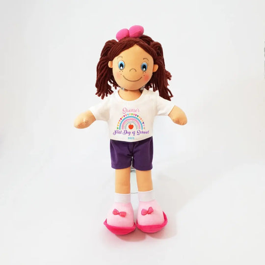 Personalised Rag Doll - First Day of School Rainbow