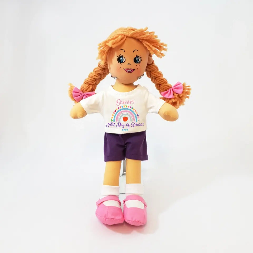 Personalised Rag Doll - First Day of School Rainbow