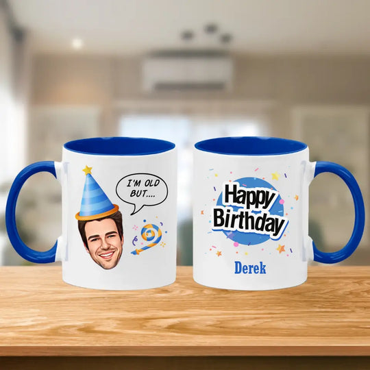 Personalised Birthday Mug for Men with Caricature Feature - Upload Your Own Image