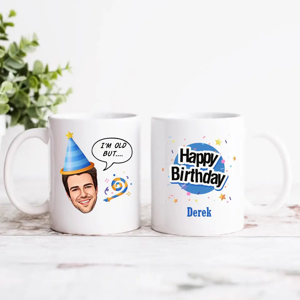 Personalised Birthday Mug for Men with Caricature Feature - Upload Your Own Image