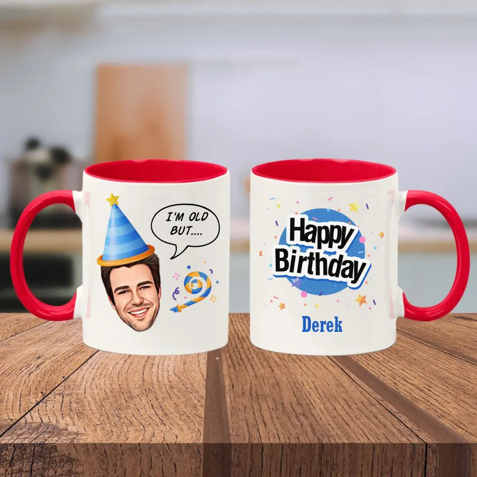 Personalised Birthday Mug for Men with Caricature Feature - Upload Your Own Image