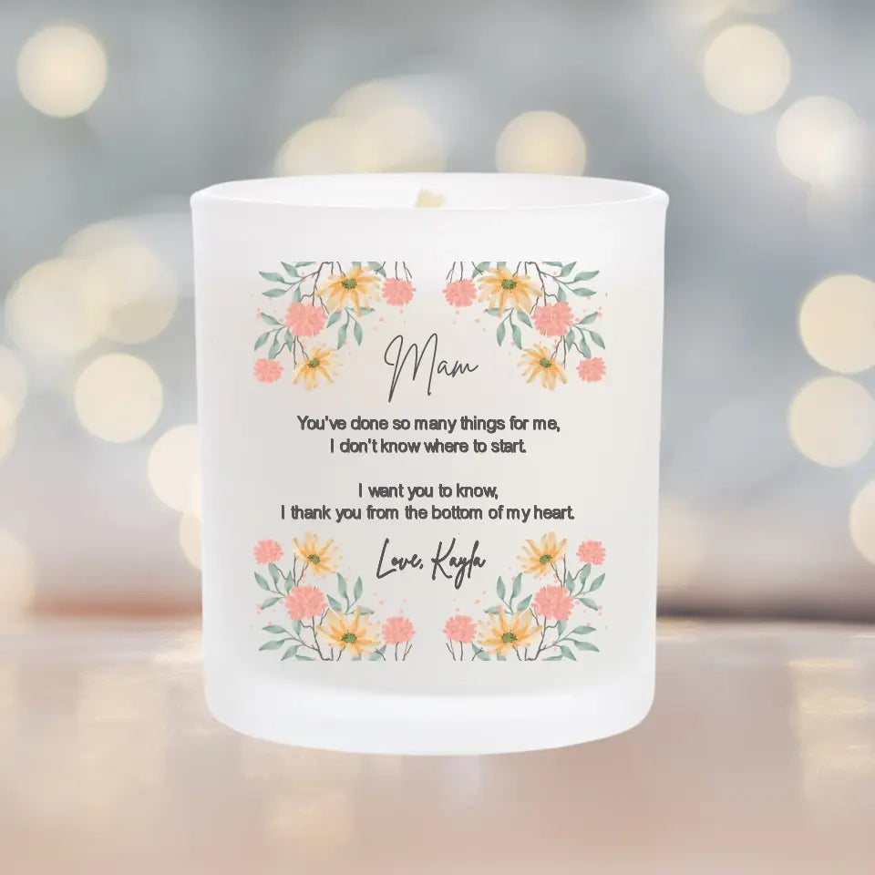 Personalised Thank You Candle with Flowers