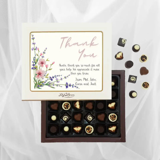 Personalised Box of Lily O'Brien's Chocolates - Thank You with Flowers