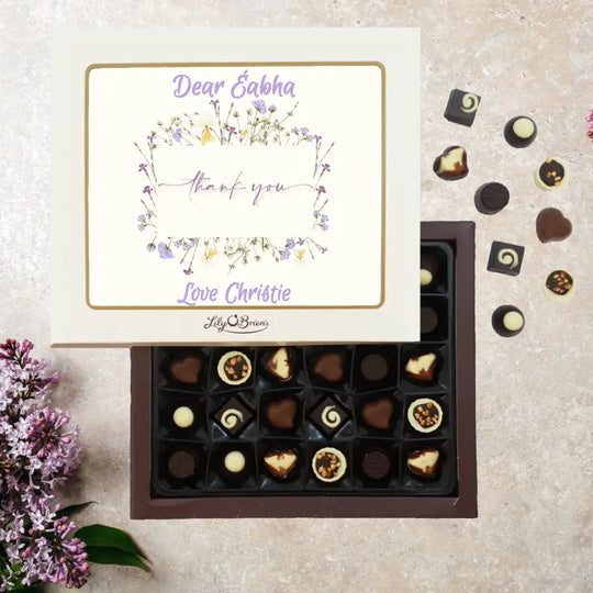 Personalised Box of Lily O'Brien's Chocolates - Purple Flowers