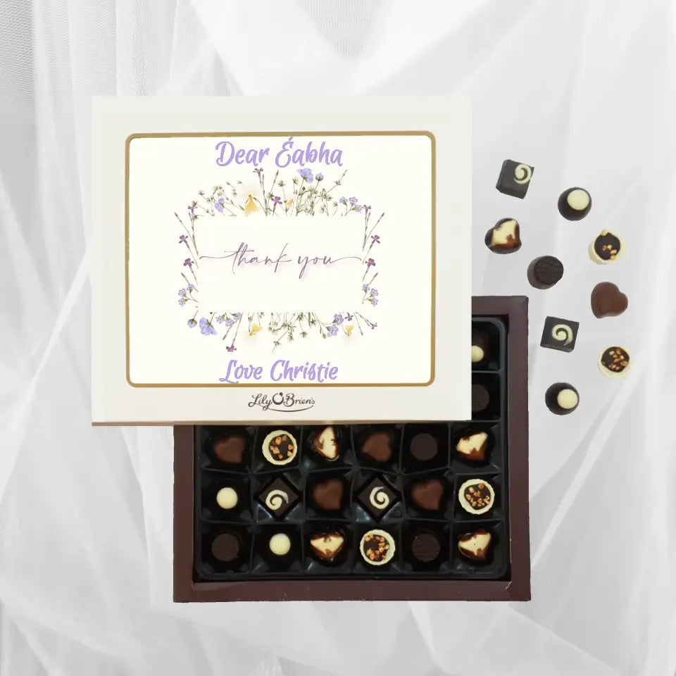 Personalised Box of Lily O'Brien's Chocolates - Purple Flowers