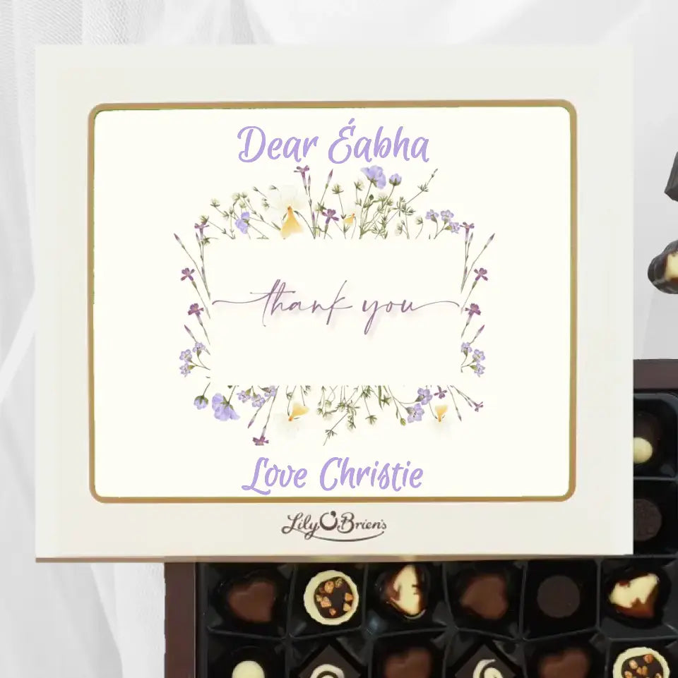 Personalised Box of Lily O'Brien's Chocolates - Purple Flowers