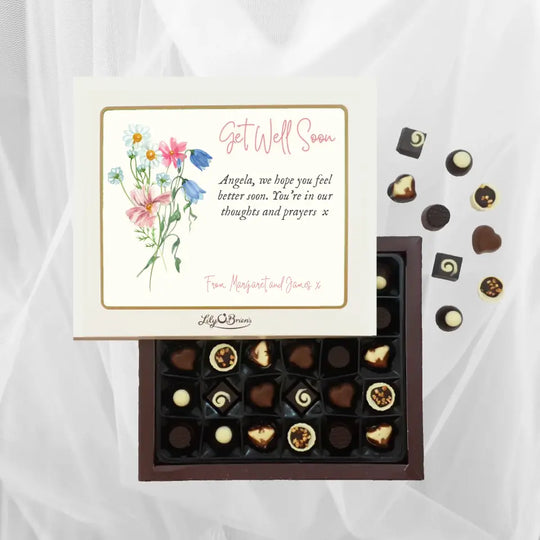 Personalised Box of Lily O'Brien's Chocolates - Get Well Soon with Flowers