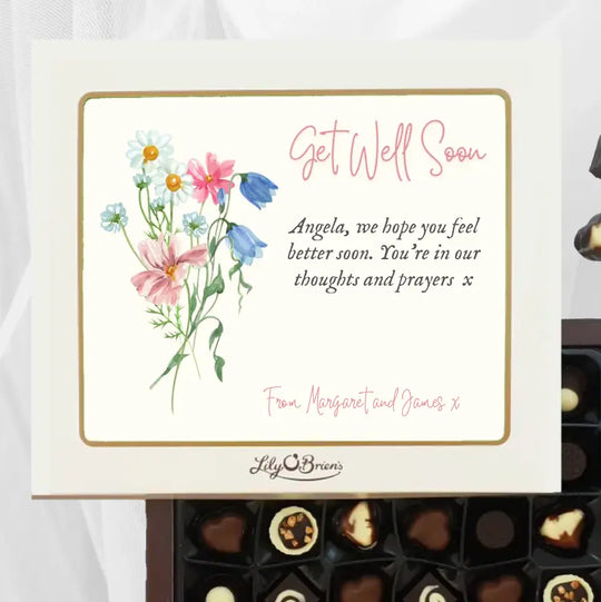 Personalised Box of Lily O'Brien's Chocolates - Get Well Soon with Flowers